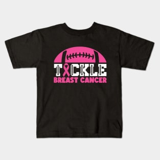 Tackle Breast Cancer Football Sport Awareness Support Pink Ribbon Kids T-Shirt